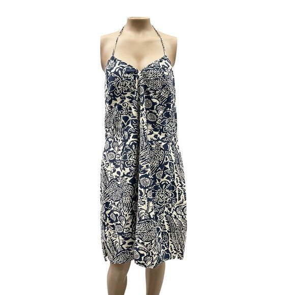 Vintage Old Navy Floral Print Halter Tie Backless Summer Dress Knee Navy White S - Picture 1 of 9